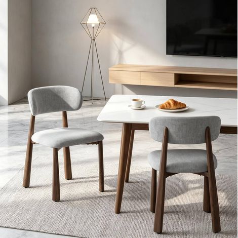 Chaise de salle à manger 48x52,5x82 cm en chenille grise, moderne, facile à monter FloraGrace (1/5)