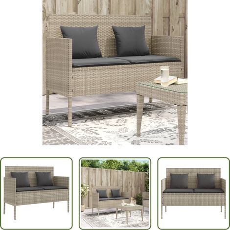 Gartenmöbel - Gartenbank mit Kissen Hellgrau Poly Rattan (1/5)