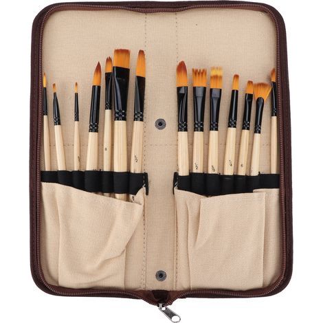 Ensemble de Pinceaux Multiusage en Poils Nylon pour Peinture à l'Huile et Aquarelle avec Sac de Rangement Jaune (1/5)
