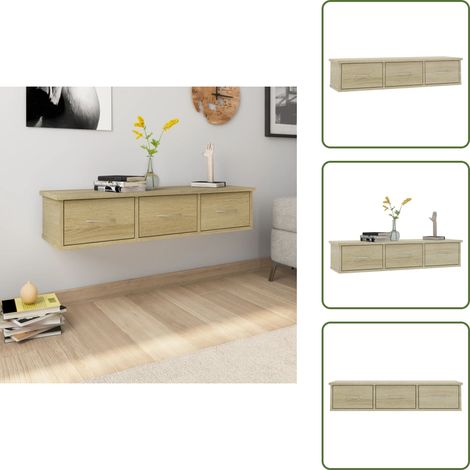 Wand-Schubladenregal Sonoma-Eiche 88x26x18,5 cm Holzwerkstoff - Wandregal - Holzregal - Schubladenregal - Schlafzimmer Möbel - Wohnraum Einrichtung (1/5)