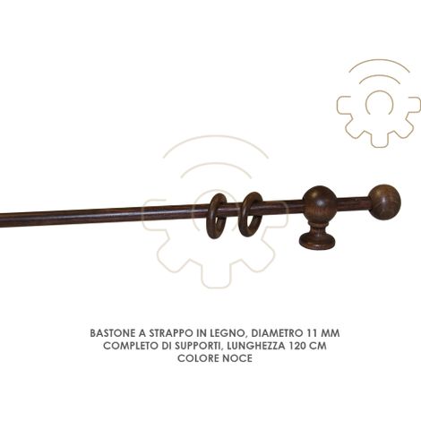 Tringle A  rideau en bois de noyer 11 mm longueur 120 cm avec supports