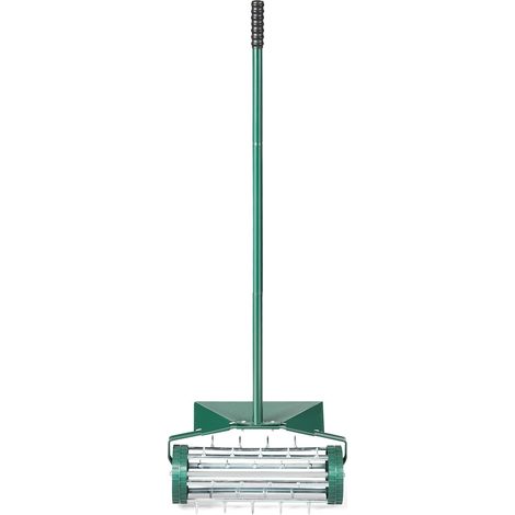 COSTWAY Rodillo Aireador de Césped Enrollable de 46 cm, Aireador con Púas Giratorio, Aireación de Suelo Pesada con Escudo Protector, Herramienta de Césped con Mango para Jardín, Patio (1/5)