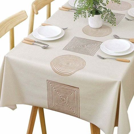 Nappe Rectangulaire Imperméable en PVC, Nappe de Table Plastique 140 x 220CM Antitache et Anti-Huile, Nappe Beige pour Table de Cuisine Café Salle à Manger (1/5)