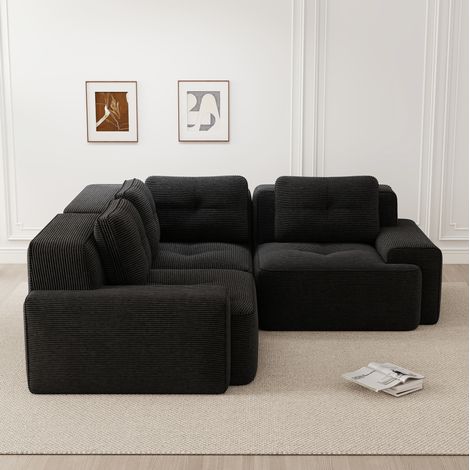 Modulares Ecksofa aus Cordstoff ohne Aufbau Schwarz OKMYHOME (1/5)