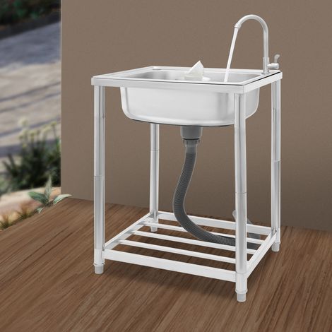 Lavello mobile acciaio inossidabile, tavolo lavello 45x40x22 cm, lavandino mobile per esterno, lavabo multifunzione con rubinetto, lavelli indipendenti per ristorante, lavanderia, esterno (1/5)
