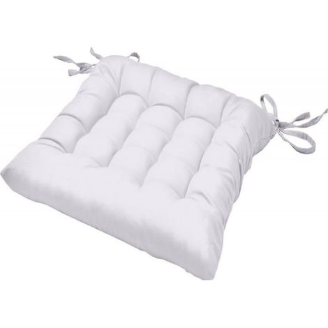 Coussin Chaise Jardin - 40x40x5 cm - Fixation Par Cordons - Extérieur Intérieur - Lot De 4 - Blanc (1/5)