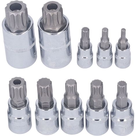 Jeu de 10 douilles à empreinte triple carrée M4 à M18, entraînement 1/4, 3/8 et 1/2 pouce, en acier au chrome-vanadium, avec boîte de rangement. (1/5)