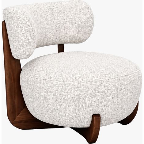 ESTER Fauteuil en tissu texturé blanc écru pieds en bois foncé (1/5)