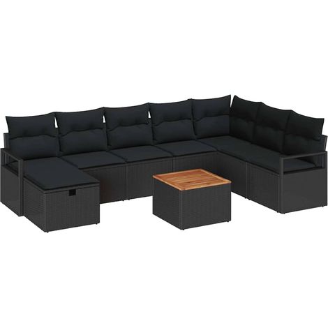 Garden Sofa Set with Cushion 9 pcs Black Poly rattan vidaXL (1/5)