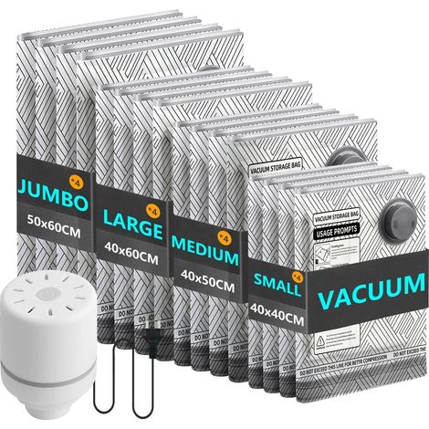 Kit de 16 Sacs Sous Vide Vêtement Voyage avec Pompe Électrique - 4 Tailles (40x40, 40x50, 40x60, 50x60 cm) - Sac Sous Vide Vêtement Aspirateur Gain de Place Organisation Valise (1/5)