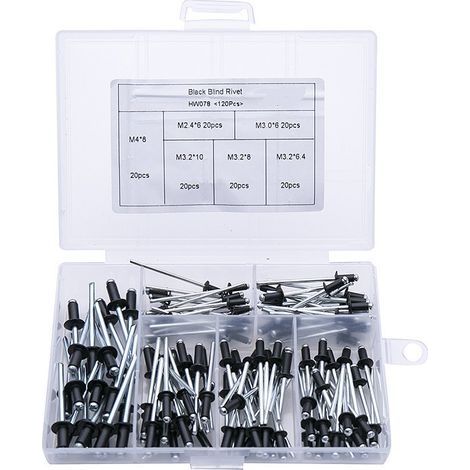 Rivet Noir 120 Pièces Rivets Aveugles Rivets avec Boîte Rivet Aluminium Rivet Pop Rivets Pop Assortiment Rivets Ouverte Ronde Rivets Aveugles en Aluminium Rivets à Tête Dôme pour Métal (1/4)