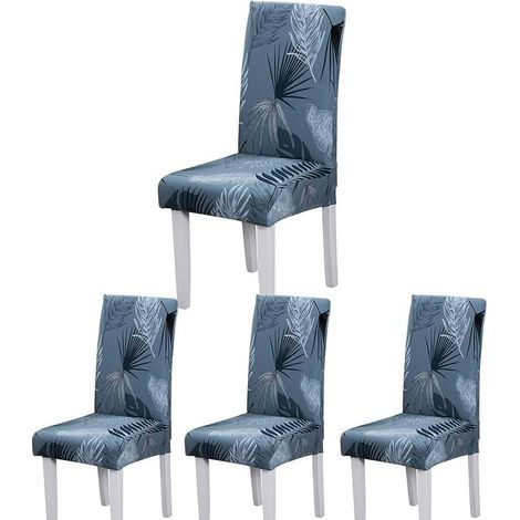 Dining Chair Covers (Summer Leaf Blue, Set of 4), Modern Elastic Durable Stretch Chair Covers for Wedding, Hotel, Restaurant Decor (1/5)