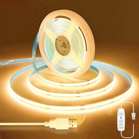 COB USB LED Strip 2M Dimmable USB 5V Warm White 3000K 640 LED TV Lighting Flexible for Bedroom Home Wardrobe DIY Lighting (1/5)