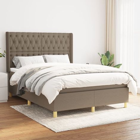 Lit adulte Contemporain Lit à sommier à sommier tapissier avec matelas Taupe 140x190 cm Tissu 22213 (1/5)