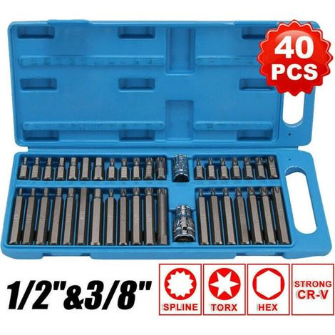 Kit D\'embouts de Douilles à Cannelure Hexagonale 40 Pièces, Jeu de Douilles à Embout Hexagonal étoile 40 en 1, clé Allen Longue et Courte Portée de 3 à 8 1/2 de Diamètre, avec
