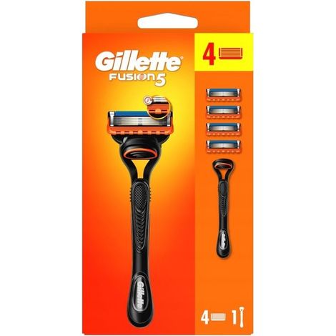 Manche rasoir Gillette FUSION5 + 4 lames de rechange d'origine, poignée ergonomique pour un rasage précis et confortable. (1/4)