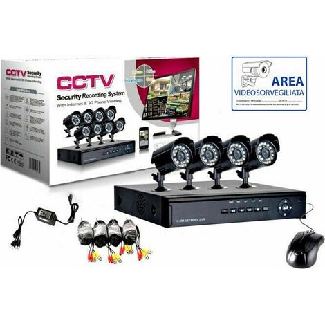 KIT VIDEOSORVEGLIANZA 4 TELECAMERA INFRAROSSI DVR 4 CH + ALIMENTATORE + CAVI (1/4)