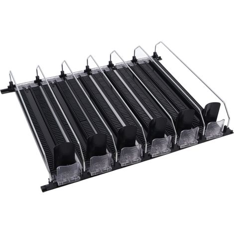 Distributeur de boissons auto-propulsé à 6 rangées, largeur réglable, à ressort, grande capacité (38 cm), pour réfrigérateur, noir. (1/5)
