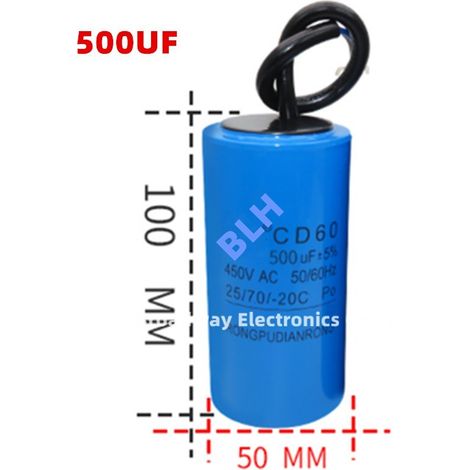 Condensateur de démarrage avec coque en plastique, cellule électrolytique, CD60, 450V, 450ylique, 500UF (1/3)