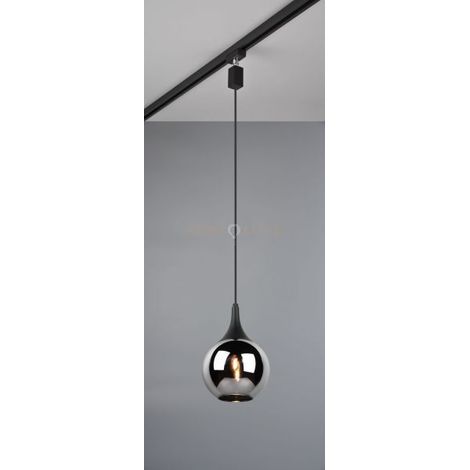 DUOLINE SOSPENSIONE LUMINA METALLO NERO E VETRO FUME' D. 18CM PER SISTEMA BINARIO E14