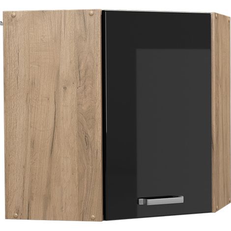 Mobile angolare da cucina R-Line, Nero lucido, 57 cm, Vicco