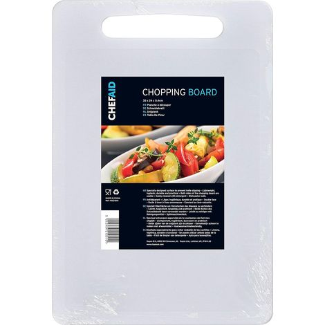 Planche à Découper Plastique Blanche 35 x 24 cm Antidérapante Compatible Lave Vaisselle avec Poignée Planche de Cuisine (1/5)