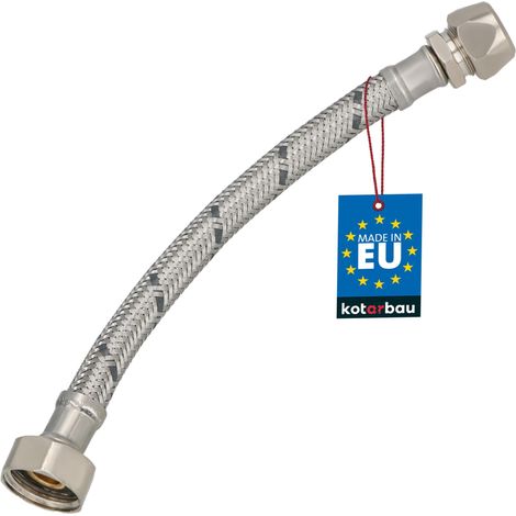 KOTARBAU® Flexible Robinet 1/2" x 3/8" - Tuyau Robinet Cuisine 20 cm - Écrou Tournant x Raccord à Sertir - Rallonge Robinet Cuisine Flexible - Tuyau Flexible Plomberie - Acier Inoxydable - Argent (1/4)