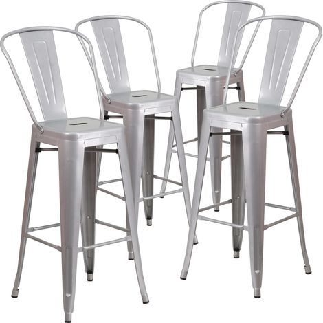 Tabouret de Bar en métal coloré pour Restaurant, Acier galvanisé, Plastique, Argenté, Lot de 4 (1/5)
