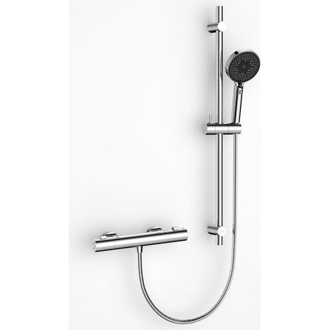 Duschsystem mit Thermostat Chrom, Brausestange 70cm, 3 Strahl Handbrause (1/5)