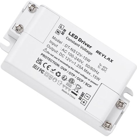 Transformateur LED 12V 15W, Transformateur 220V 12V 1.25A, AC à DC Alimentation Basse Tension, LED Driver de Tension Constante, Transfo pour Bandes Led Lampes Projecteurs Enfoncés (1/5)
