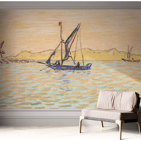 Papier peint adhésif décoratif avec colle pour salon chambre et bureau Installation rapide Calme marin 312x219 cm (1/5)