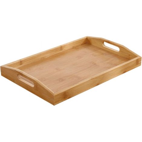 Plateau De Service En Bambou - Avec Poignées - Pour Petit-Déjeuner Au Lit, Repas, Barbecue, Fête - Dimensions 38 x 25 x 5 cm - 1 Pièce (1/5)