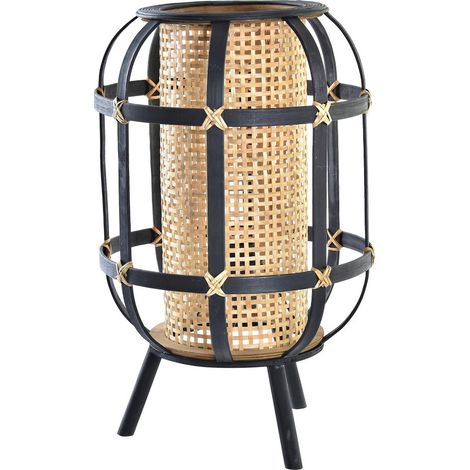 Lampe de salon bambou finition naturelle élégante - Bambou naturel et accents noirs (1/4)