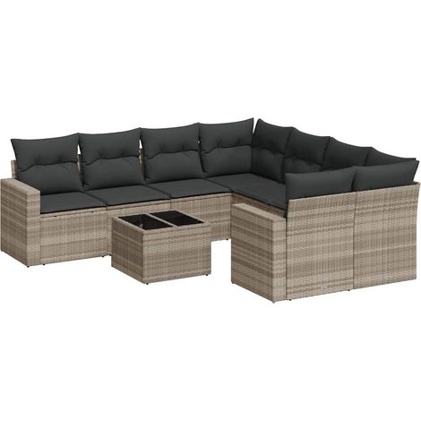 vidaXL Set muebles jardín 9 pzas y cojines ratán sintético gris claro (1/2)