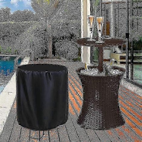 Housse imperméable pour table basse de bar ronde de terrasse ou patio, style tonneau. (1/3)