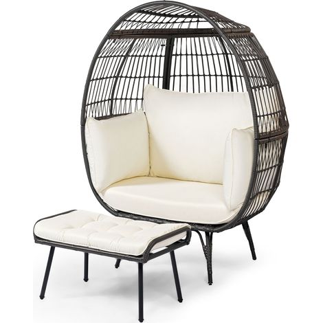 COSTWAY 2Pcs Patio Wicker Lounge Basket Set Oversized Egg Chair w/Ottoman-White (1/5)