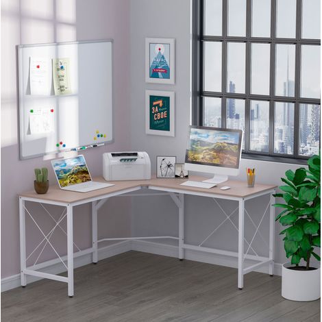Scrivania angolare a L 150 x 150 x 76 cm in MDF melaminico e acciaio verniciato naturale HAVRYA (1/5)