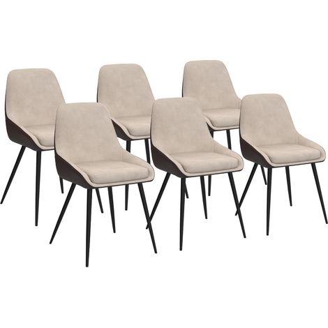 Lot de 6 chaises THALYA bi-matière en tissu et PU marron et taupe pour salle à manger (1/5)