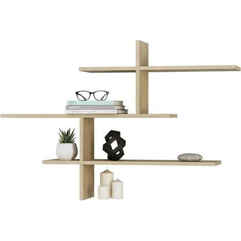 Dmora - Mensola Urania, Scaffale, Ripiano a muro, Scaffalatura multiuso, 123x22h81 cm, Quercia, con imballo rinforzato, con imballo rinforzato
