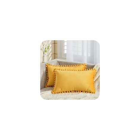 Lot de 2 Housses de Coussin Decoration Chambre Doux Carré en Velours Couleur Unie Housses de canapé avec Les Ballons Moderne pour Salon, 50x30cm, Jaune (1/5)