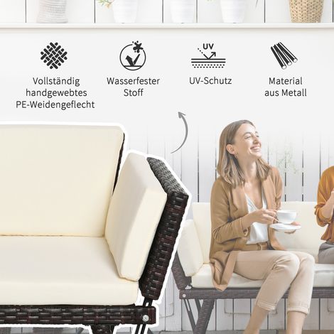 Polyrattan jardin canapé 2 places meuble extérieur banquette lounge pliant accoudoirs acier marron 129x63x67 cm (1/4)
