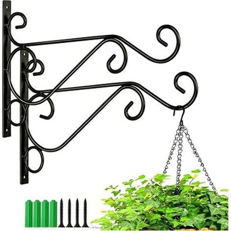 2 Pieces Balcony Wall-Mounted Plant Stand, Balcony Wall-Mounted Plant Stand with Screws, Metal Wrought Iron Hanging Basket Brackets Accessories, Suitable for Hanging Flower Pots and Lanterns