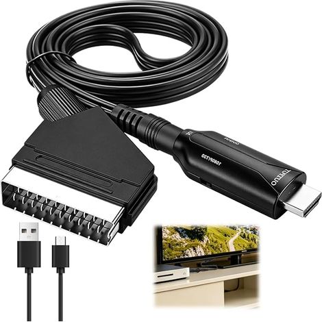 Convertisseur Péritel vers HDMI 1080P 720P Adaptateur Audio Vidéo Péritel vers HDMI Tout en Un pour TV HD Décodeur VHS DVD PS3 Xbox Sky Blu-ray Cable SCART vers HDTV Plug&Play avec USB Câble (1/5)