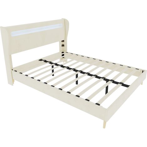 Letto imbottito LED beige 160 x 200 cm con materasso incluso (1/5)