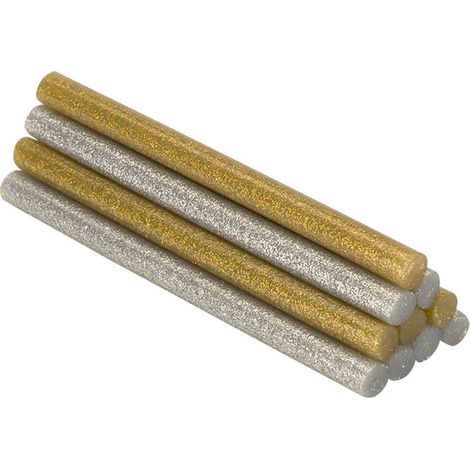 Barra de cola termofusible para decoración purpurina dorado+plateado, ø8 x 120 mm. blister 20 uds