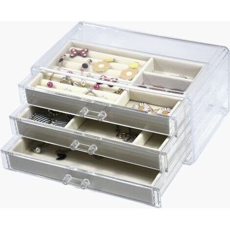 Boîte à bijoux, organisateur de bijoux à 3 niveaux, organisateur de bijoux pour femmes filles pour bagues, boucles d'oreilles, cadeaux de collier (1/5)
