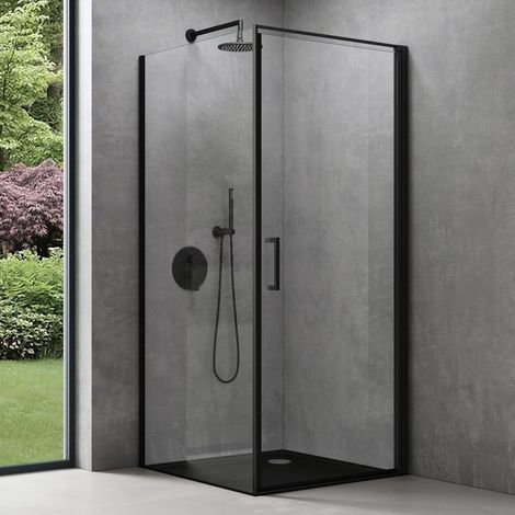 doporro Cabine de Douche Noir 90x80x195 Montage Réversible Paroi de Douche Design Ravenna36K-Plus en Verre Transparant de 8mm Traitement NANO Anti-calaire