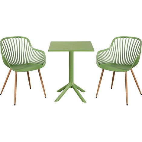 3 Piece Bistro Garden Set with 2 Sunray Armchairs and Square Table - Plastic/Metal - L52 X W58 X H86 cm - Moss Green - Flat Packed