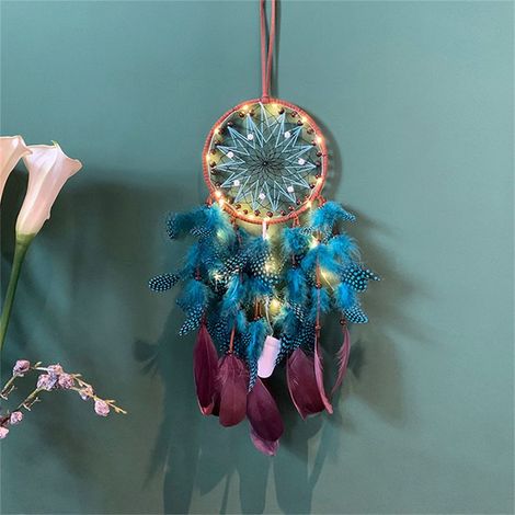 Dream Catcher - Plume - Décoration Murale et Suspendue pour Chambre, Salon, Voiture, Mariage et Fête - 16 cm Diamètre Cercle, Longueur Totale 60 cm - 1 Pièce (1/4)