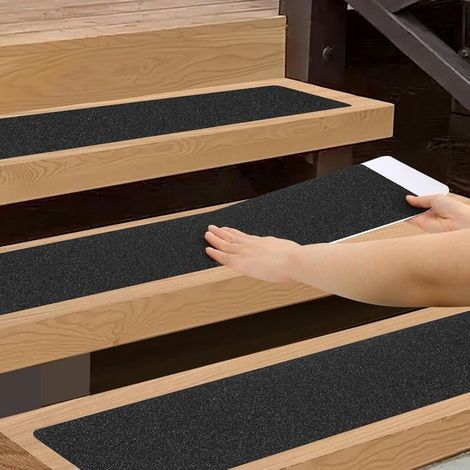 Tiras antideslizantes para escaleras de madera,5 piezas (15 x 76 cm),resistente a la intemperie para escaleras exteriores (negra) (1/5)